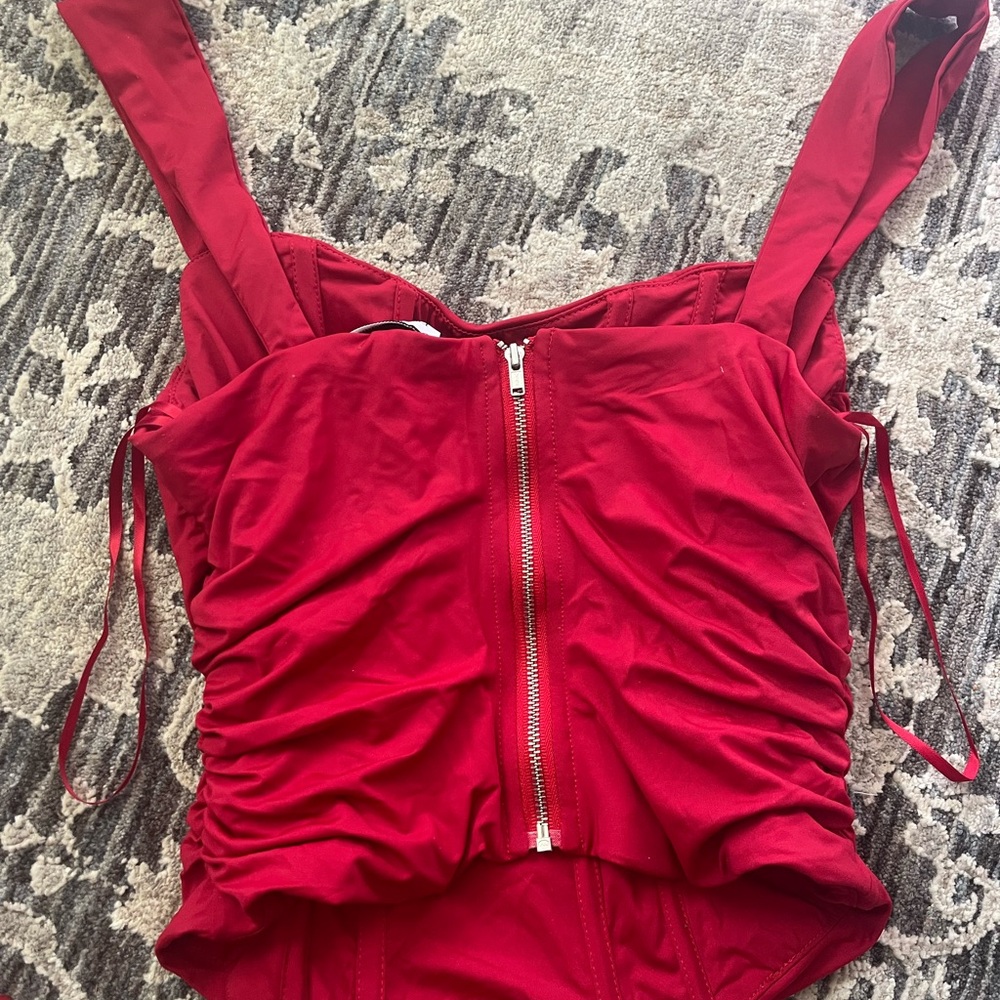 Red Tank Ruched Top Corset - Picture 5 of 6